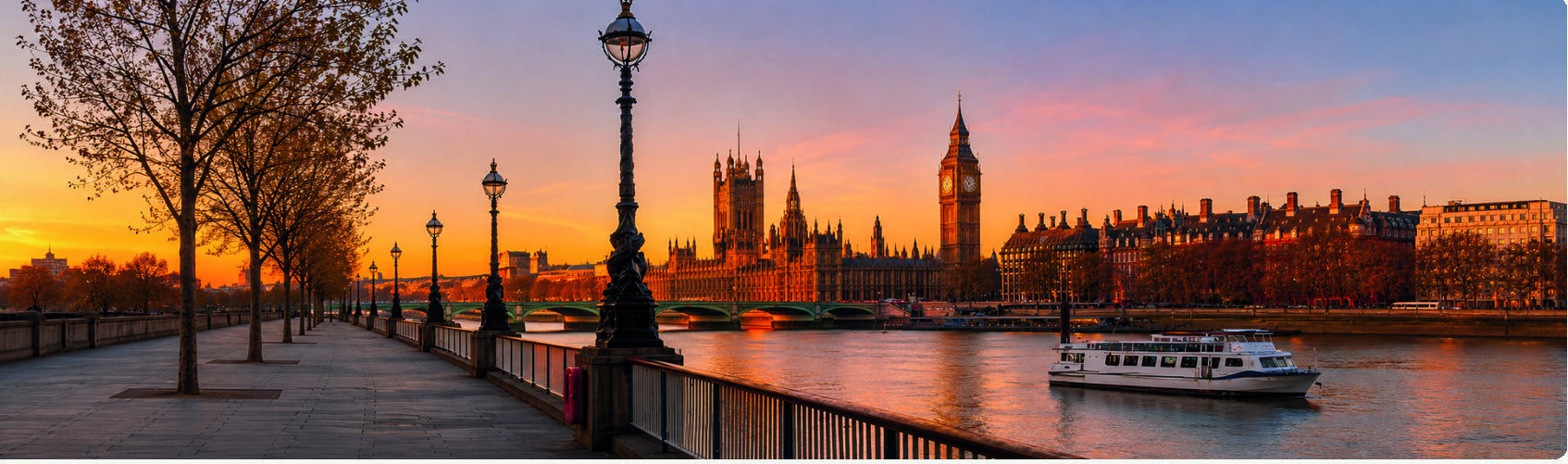 London's riverside skyline at sunset